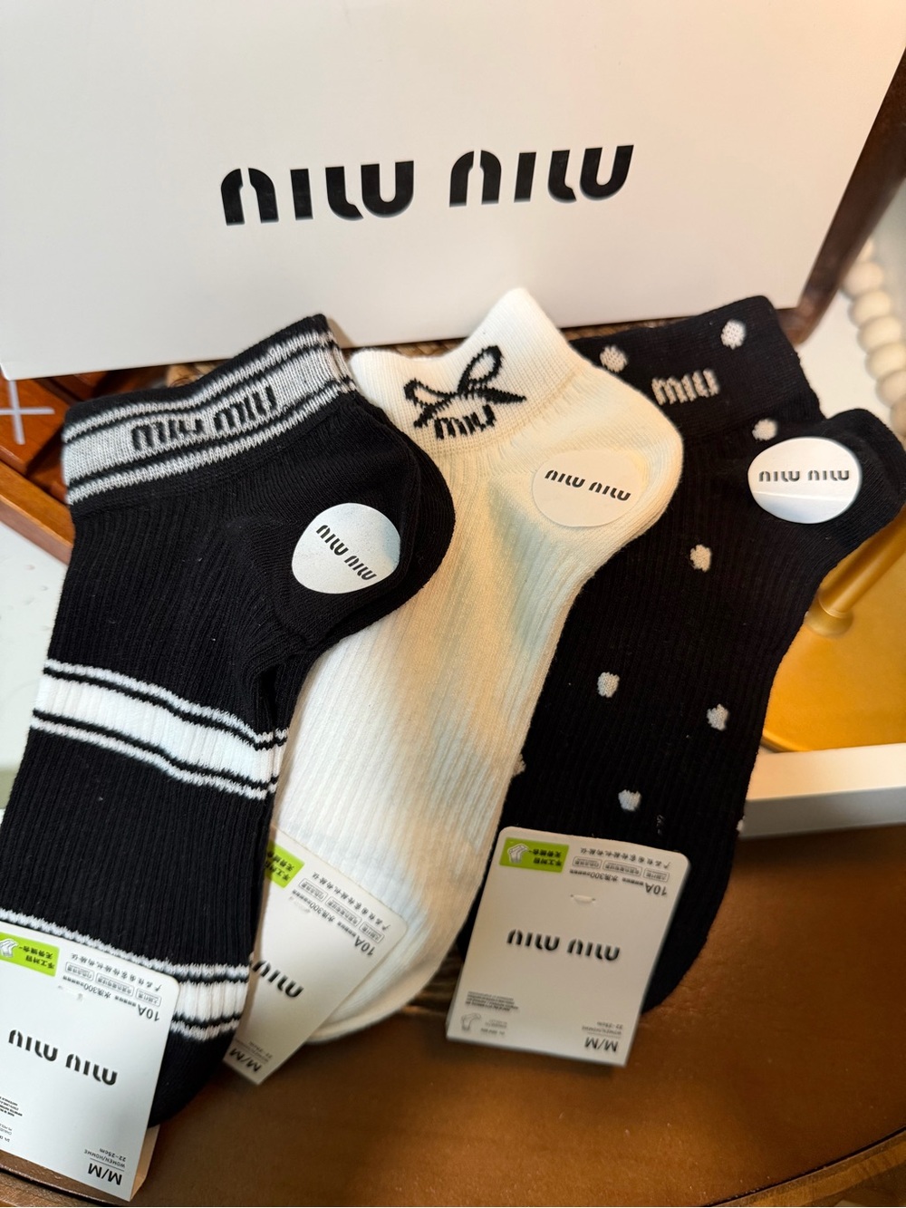 Miu Miu Black & White Ankle Socks Trio